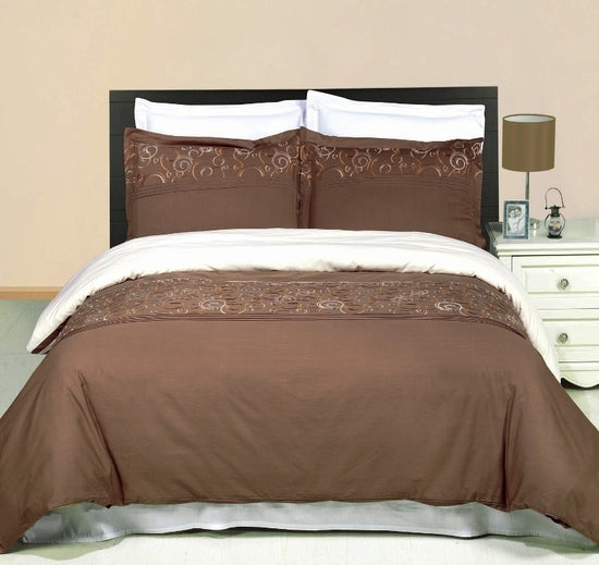 Geneva Embroidered 100% Cotton 3-Piece Duvet Cover Set
