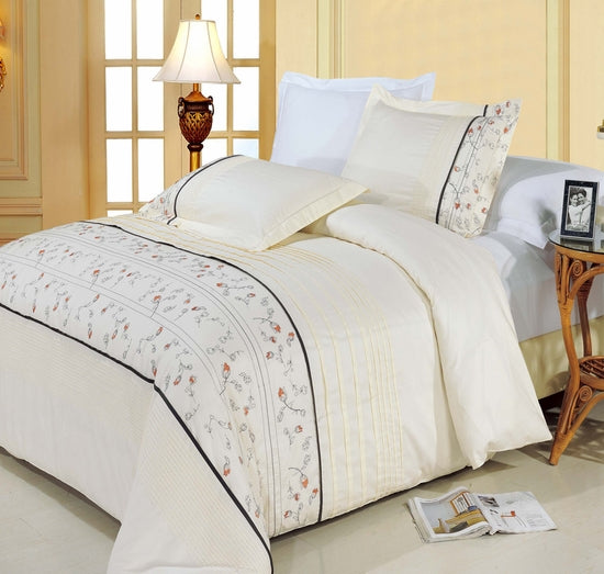 Anna Embroidered 100% Cotton 3-Piece Duvet Cover Set