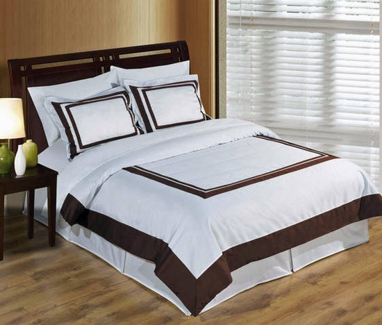 Hotel White and Chocolate Egyptian Cotton Duvet Cover Set