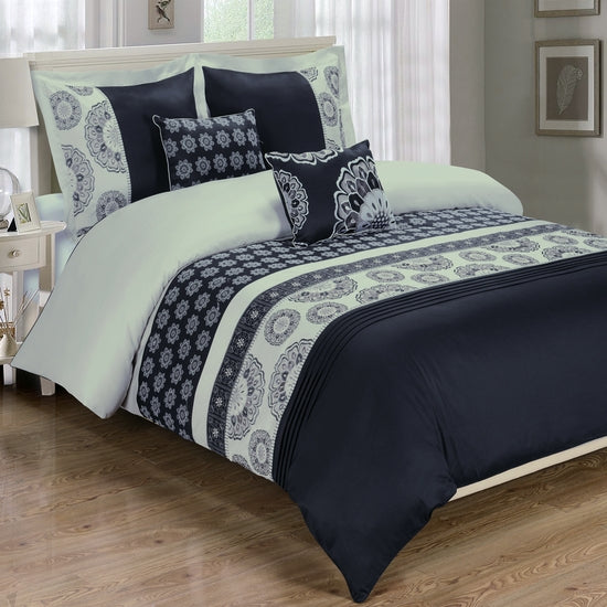 Chelsea Black 5-Piece Duvet Cover Set Embroidered 100% Cotton