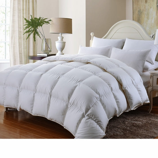 Luxury Goose Down Comforter 600-Thread-Count, BAFFLE BOX CONSTRUCTION, 100% Egyptian Cotton Solid White