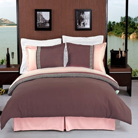 Astrid Taupe & Beige Embroidered 3-Piece 100% Brushed Microfiber Duvet Cover Set