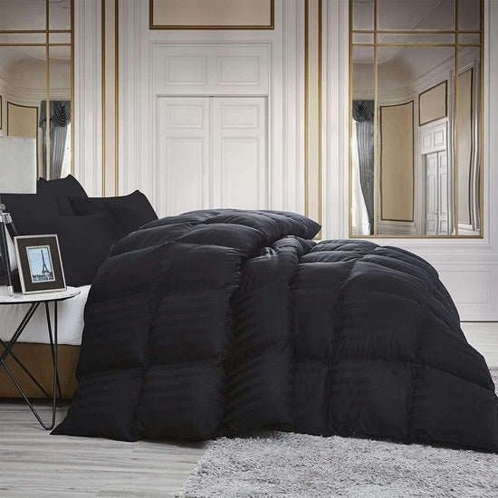 Luxurious Four-Season Goose Down Comforter Duvet Insert, Black Stripe Design, 100% Egyptian Cotton Down Proof Fabric, 750+ Fill Power