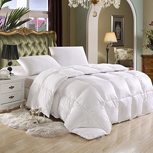 Egyptian Bedding LUXURIOUS King / California King (Cal King) HARD-TO-FIND 90 Oz Fill Weight Goose Down Alternative Comforter, 600 Thread Count 100% EGYPTIAN COTTON Cover, 750 Fill Power, Solid White Color