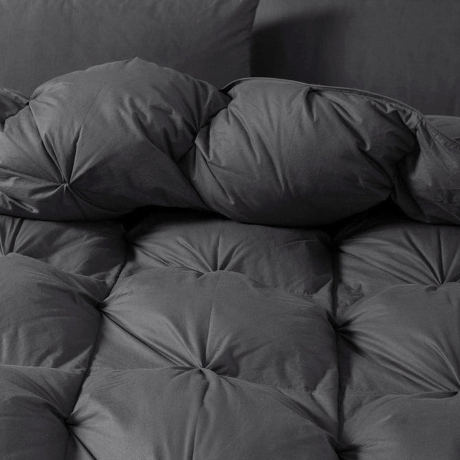 Luxurious All-Season Gray Pinch Pleat Goose Down Comforter Duvet Insert, Premium Pinch Pleat Design, 100% Down-Proof Cotton Cover, 750+ Fill Power, 60 - 80 oz. Fill Weight