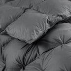Luxurious All-Season Gray Pinch Pleat Goose Down Comforter Duvet Insert, Premium Pinch Pleat Design, 100% Down-Proof Cotton Cover, 750+ Fill Power, 60 - 80 oz. Fill Weight