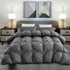 Luxurious All-Season Gray Pinch Pleat Goose Down Comforter Duvet Insert, Premium Pinch Pleat Design, 100% Down-Proof Cotton Cover, 750+ Fill Power, 60 - 80 oz. Fill Weight