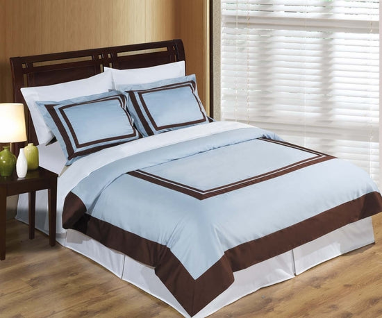Hotel Blue and Chocolate Egyptian Cotton Duvet Cover Set