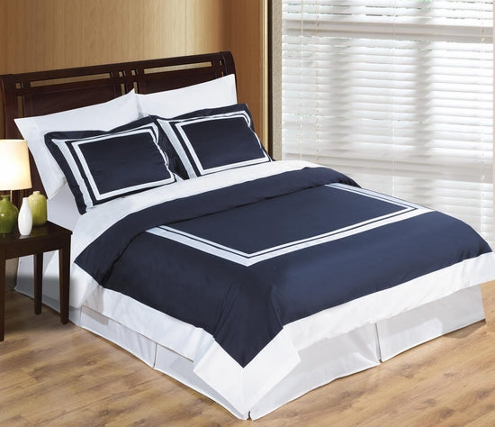 Hotel Navy and White Egyptian Cotton Duvet Cover Set