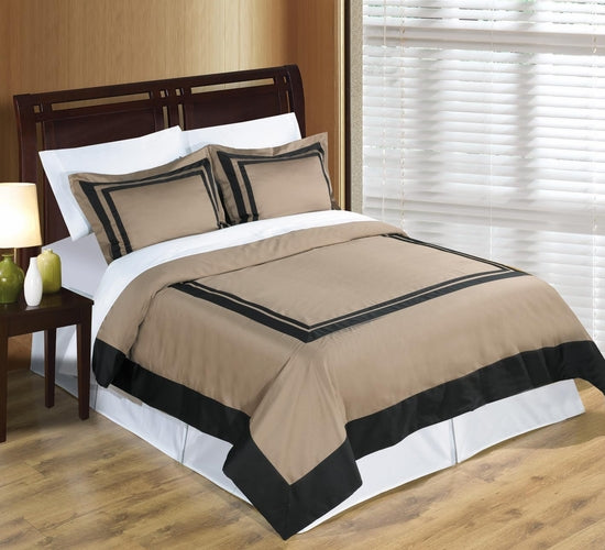 Hotel Taupe and Black Egyptian Cotton Duvet Cover Set