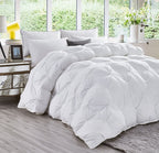 Luxurious All-Season Exquisite Pinch Pleat Design Goose Down Comforter Duvet, 750+ Fill Power, 100% Down-Proof Cotton Cover