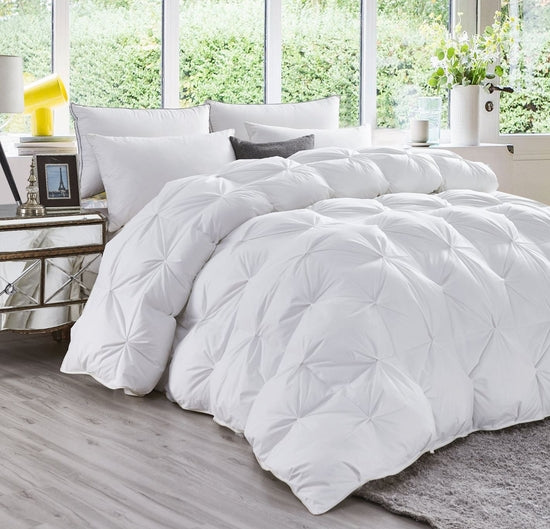 Luxurious All-Season Exquisite Pinch Pleat Design Goose Down Comforter Duvet, 750+ Fill Power, 100% Down-Proof Cotton Cover