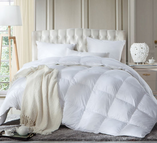 LUXURIOUS Siberian Goose Down Comforter, Duvet Insert, 1200 Thread Count 100% Egyptian Cotton, 60 oz - 70 oz Fill Weight, 750+ Fill Power, 1200TC, White Solid
