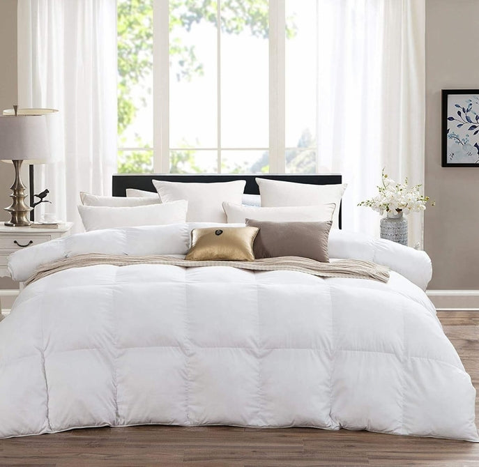 Luxurious Twin/Twin Extra Long Goose Down Alternative Comforter, 600 Thread Count 100% Egyptian Cotton Cover, 65 oz Fill Weight, 750 Fill Power, Twin/Twin XL, Solid White Color