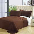 Luxury Chocolate Checkered Quilted Wrinkle Free Microfiber 3 Piece Coverlet Set
