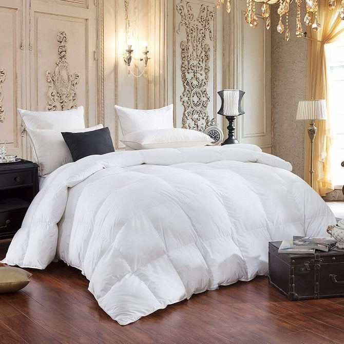 Luxury Goose Down Comforter 600-Thread-Count, BAFFLE BOX CONSTRUCTION, 100% Egyptian Cotton Solid White