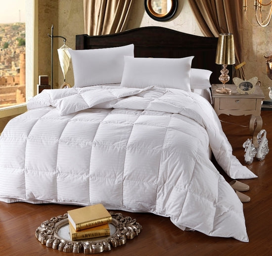 Oversize 500 Thread Count White STRIPE Down Comforter, BAFFLE BOX Construction