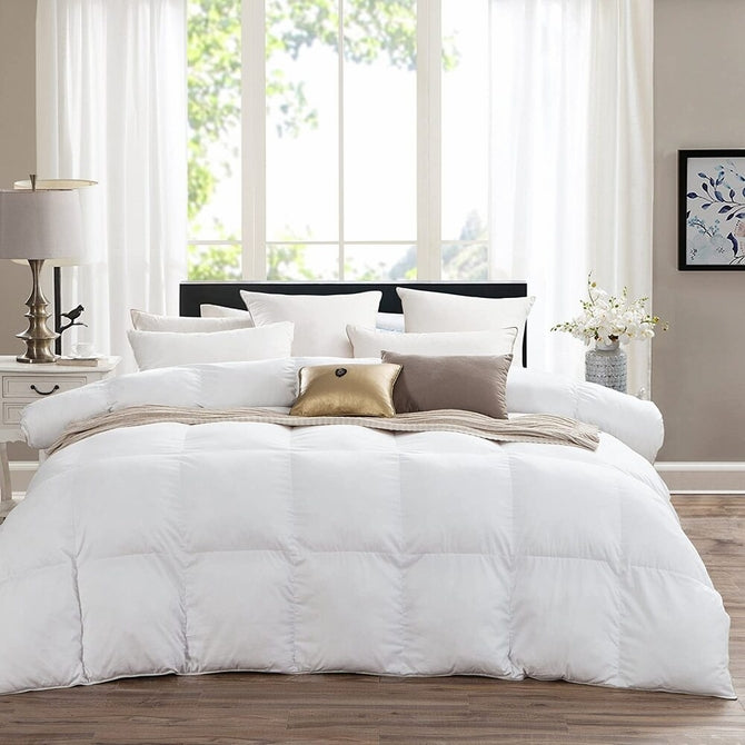 SUPER LUXURIOUS TWIN / TWIN XL Extra Long Size Goose Down Alternative Comforter, 600 Thread Count 100% Egyptian Cotton Cover, 750 Fill Power, 70 Oz Fill Weight, Solid White Color