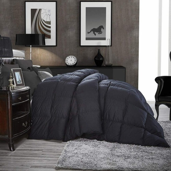Luxurious All-Season Goose Down Comforter Duvet Insert, Classic Black, Premium Baffle Box, 100% Egyptian Cotton Cover, 750+ Fill Power